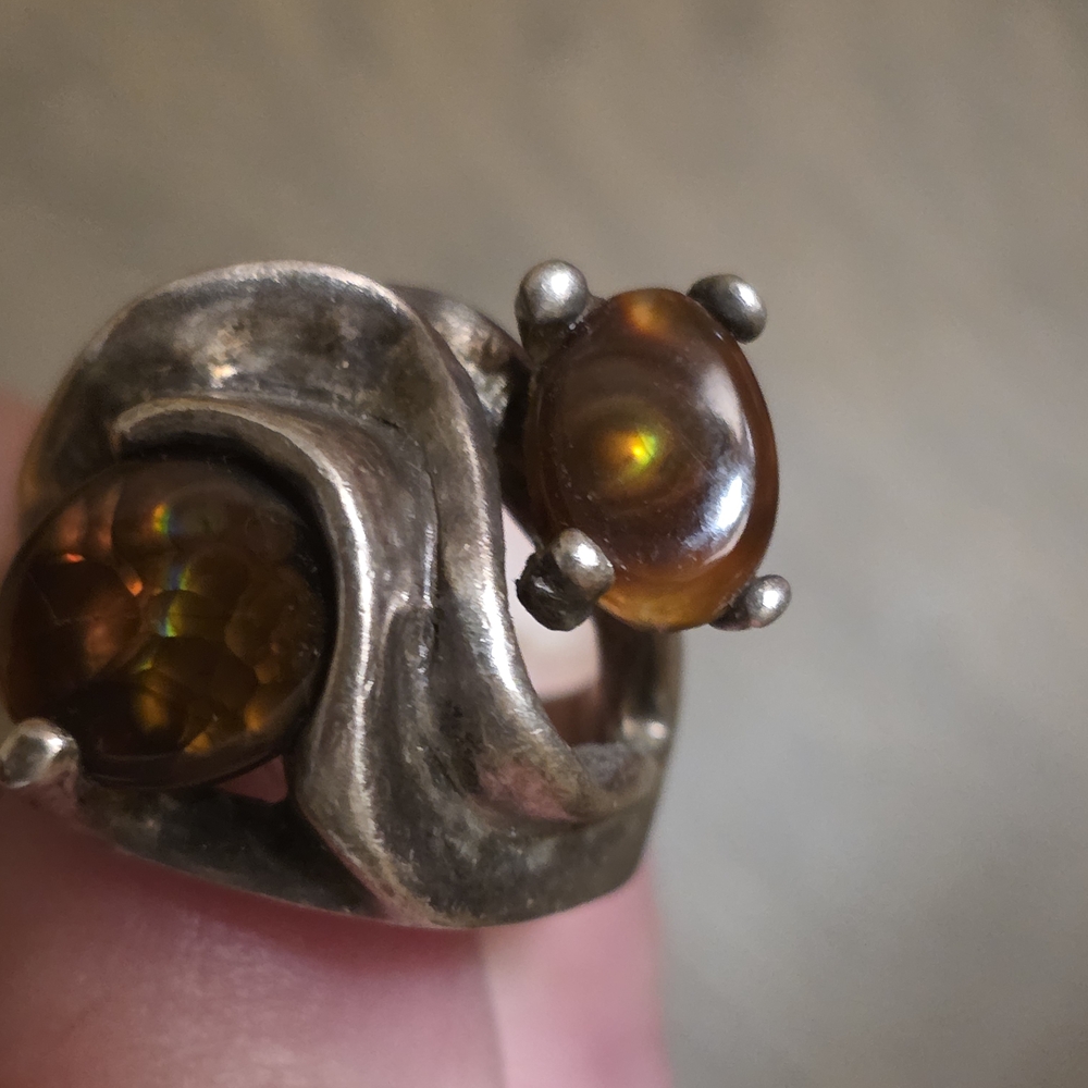 Stunning Vintage Avante Garde Sterling Silver Fire Agate Ring By Rancho Allegre - Picture 2 of 13